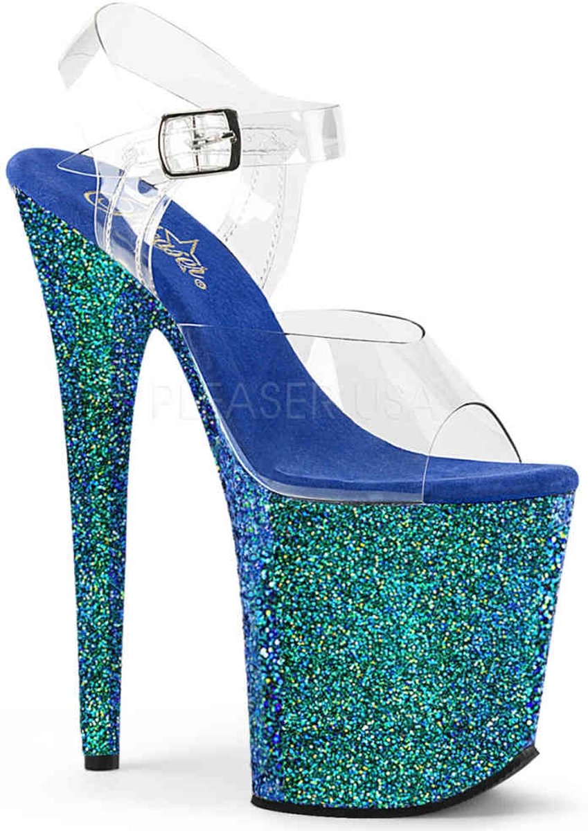 EU 35 = US 5 | FLAMINGO-808LG | 8 Heel, 4 PF Ankle Strap Sandal w/Holographic Glitter Cov